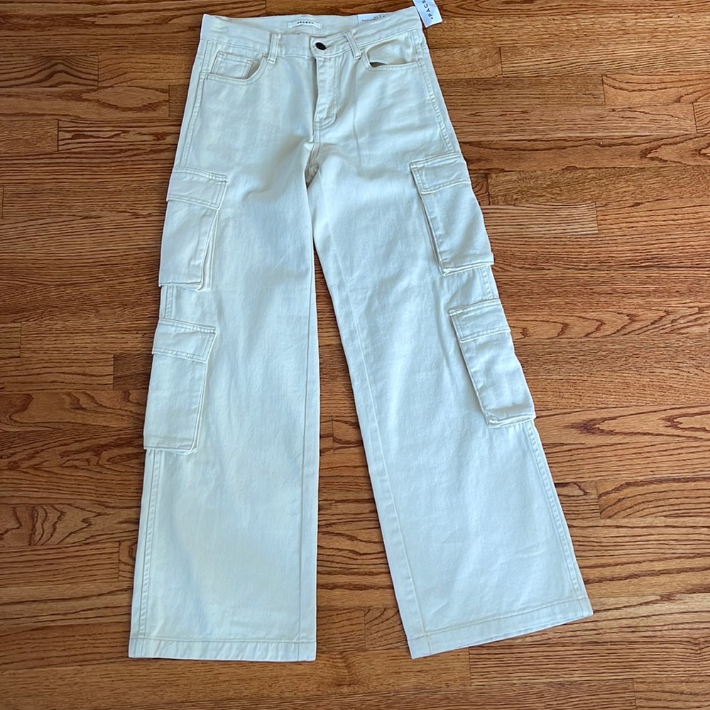 NEW PacSun Denim Cargo Pants White Gen Z Baggy sz 23 Surf Shop New w/Tags